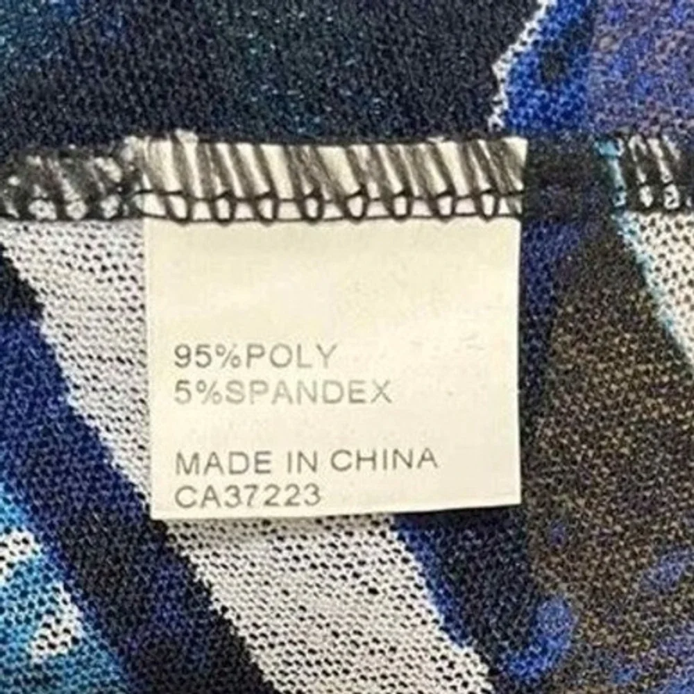 Creation‎ Women Blue Black Abstract Print Open Front Longline Cardigan Size M